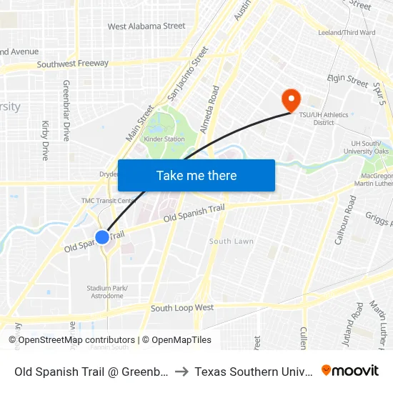 Old Spanish Trail @ Greenbriar Dr to Texas Southern University map
