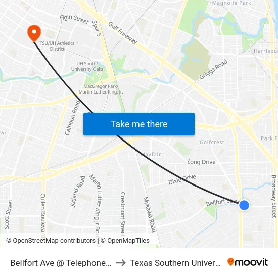 Bellfort Ave @ Telephone Rd to Texas Southern University map
