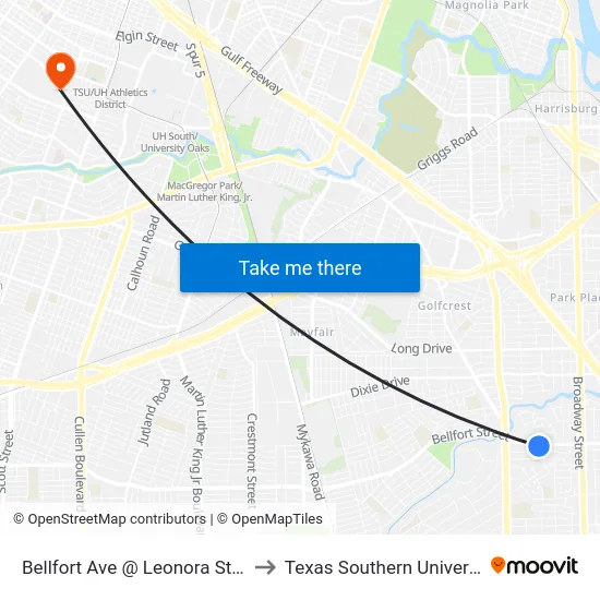 Bellfort Ave @ Leonora St MB to Texas Southern University map