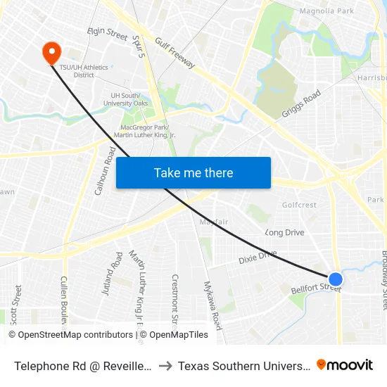 Telephone Rd @ Reveille St to Texas Southern University map