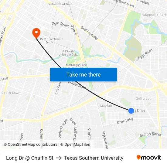 Long Dr @ Chaffin St to Texas Southern University map