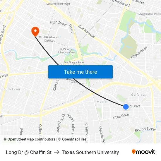 Long Dr @ Chaffin St to Texas Southern University map