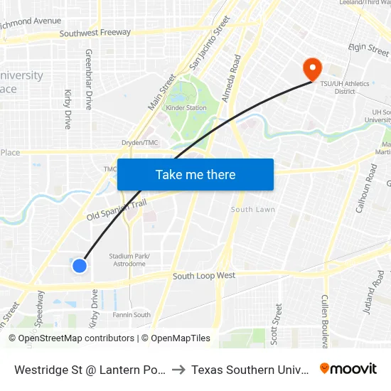 Westridge St @ Lantern Point Dr to Texas Southern University map
