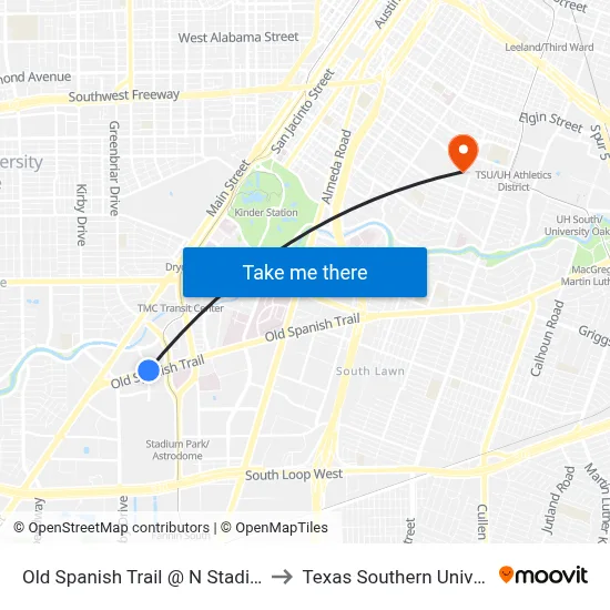 Old Spanish Trail @ N Stadium Dr to Texas Southern University map