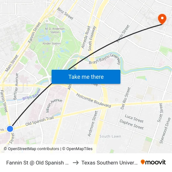 Fannin St @ Old Spanish Trail to Texas Southern University map