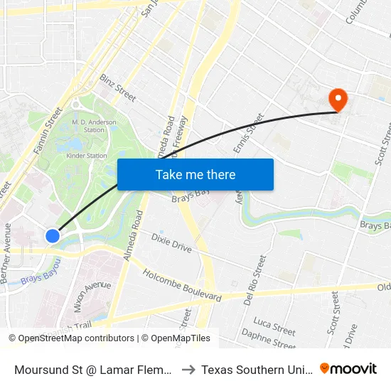 Moursund St @ Lamar Flemming Ave to Texas Southern University map