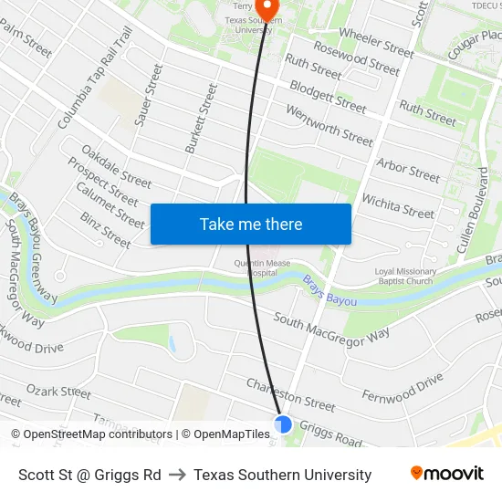 Scott St @ Griggs Rd to Texas Southern University map