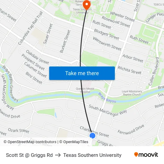 Scott St @ Griggs Rd to Texas Southern University map