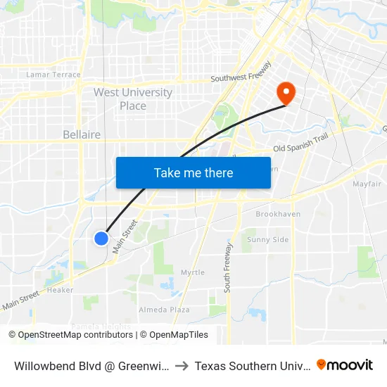 Willowbend Blvd @ Greenwillow Dr to Texas Southern University map