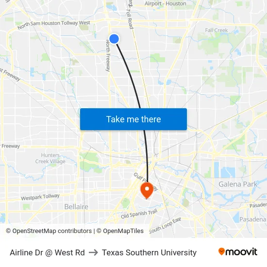 Airline Dr @ West Rd to Texas Southern University map