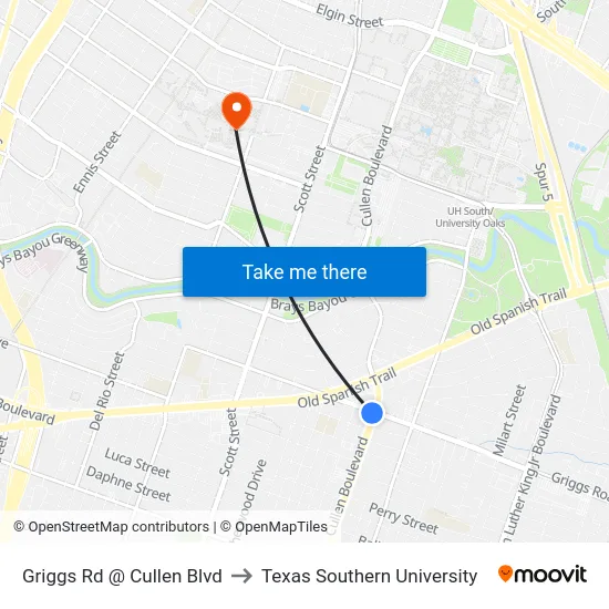 Griggs Rd @ Cullen Blvd to Texas Southern University map