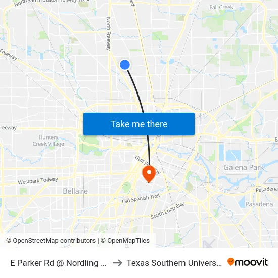 E Parker Rd @ Nordling Rd to Texas Southern University map