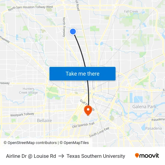 Airline Dr @ Louise Rd to Texas Southern University map