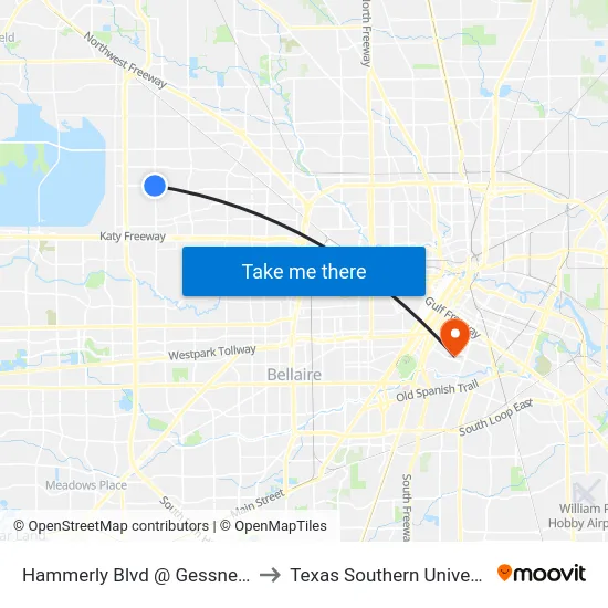 Hammerly Blvd @ Gessner Rd to Texas Southern University map