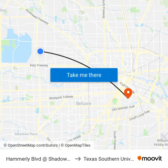 Hammerly Blvd @ Shadowdale Dr to Texas Southern University map