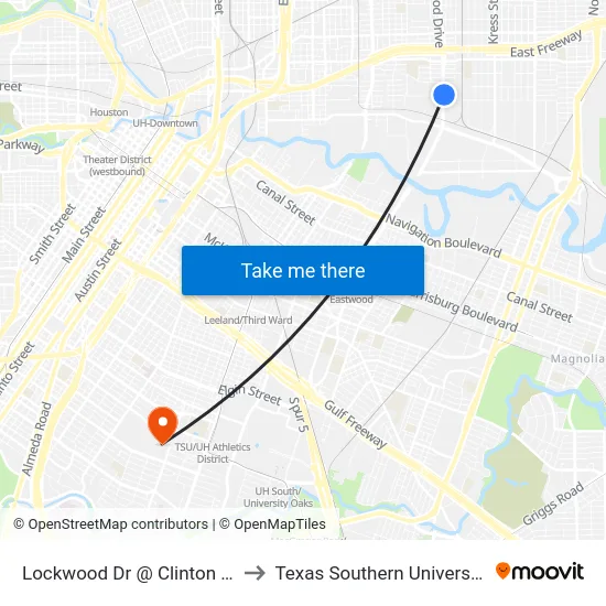 Lockwood Dr @ Clinton Dr to Texas Southern University map