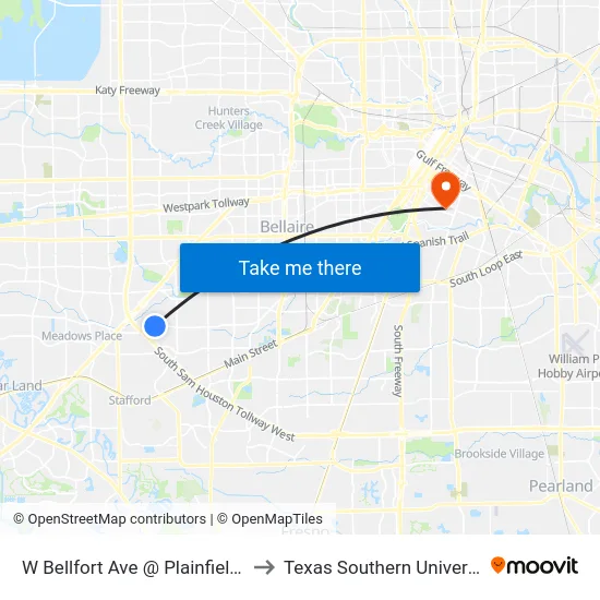 W Bellfort Ave @ Plainfield St to Texas Southern University map
