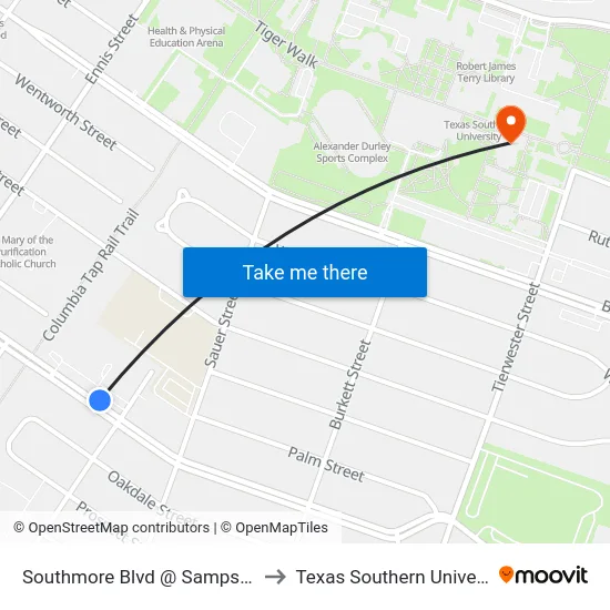 Southmore Blvd @ Sampson St to Texas Southern University map