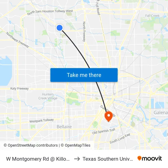 W Montgomery Rd @ Killough St to Texas Southern University map