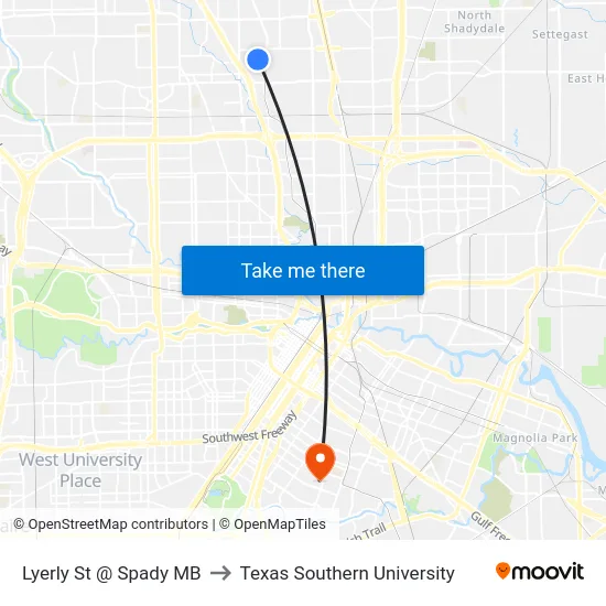 Lyerly St @ Spady MB to Texas Southern University map