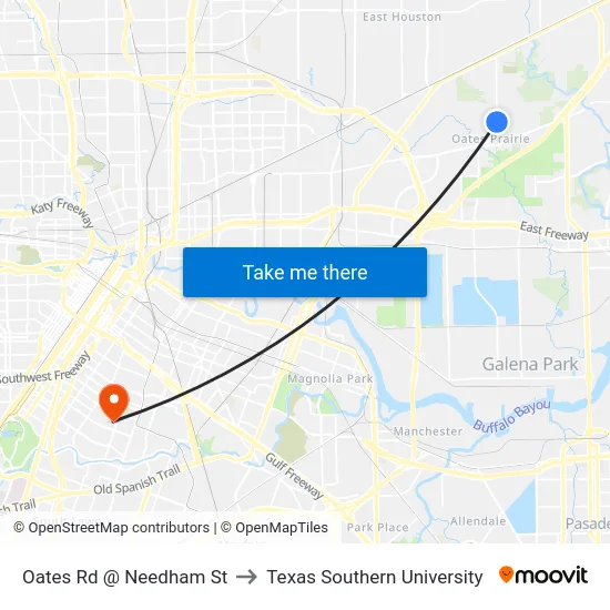 Oates Rd @ Needham St to Texas Southern University map