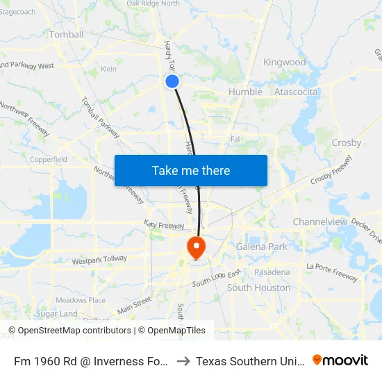 Fm 1960 Rd @ Inverness Forest Blvd to Texas Southern University map