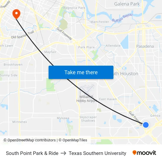 South Point Park & Ride to Texas Southern University map