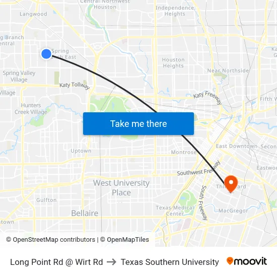 Long Point Rd @ Wirt Rd to Texas Southern University map