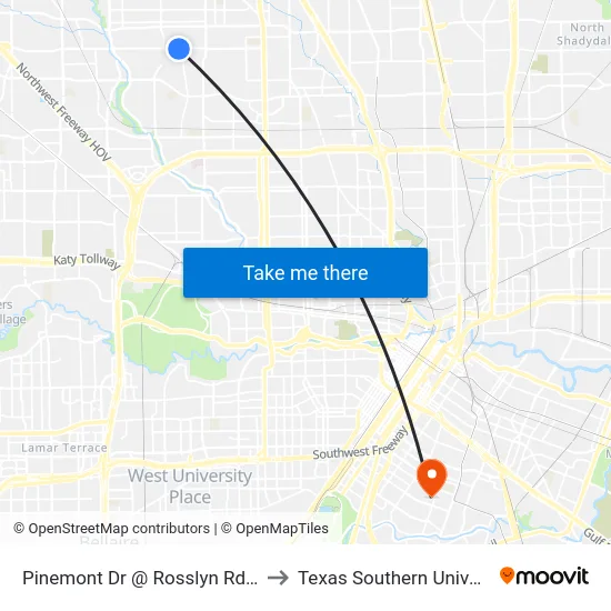 Pinemont Dr @ Rosslyn Rd Mb1 to Texas Southern University map