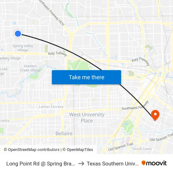 Long Point Rd @ Spring Branch Rd to Texas Southern University map