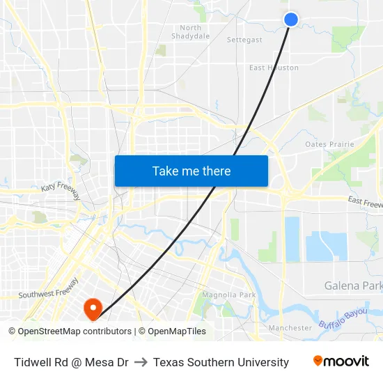 Tidwell Rd @ Mesa Dr to Texas Southern University map