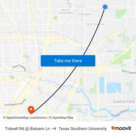 Tidwell Rd @ Balsam Ln to Texas Southern University map