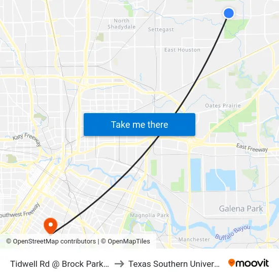 Tidwell Rd @ Brock Park Dr to Texas Southern University map