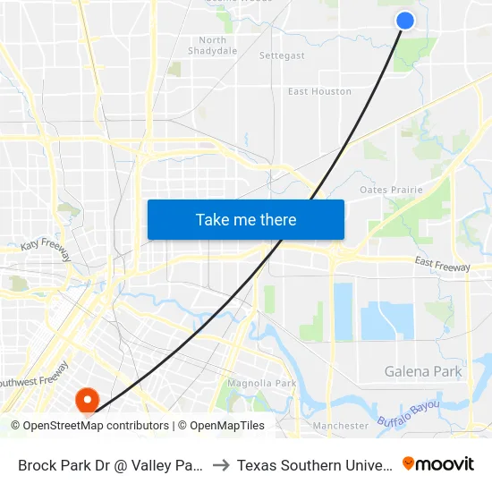 Brock Park Dr @ Valley Park Dr to Texas Southern University map