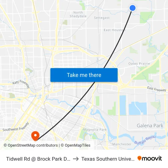 Tidwell Rd @ Brock Park Dr MB to Texas Southern University map