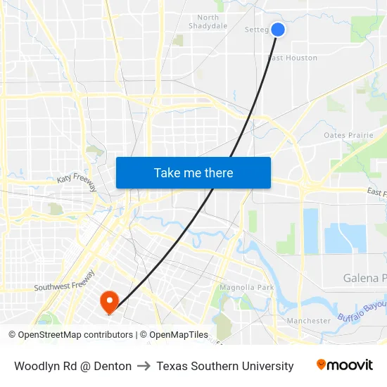 Woodlyn Rd @ Denton to Texas Southern University map