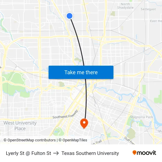 Lyerly St @ Fulton St to Texas Southern University map