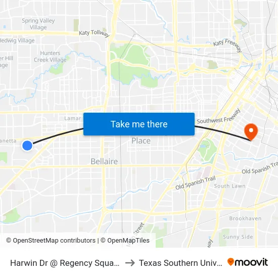 Harwin Dr @ Regency Square Blvd to Texas Southern University map