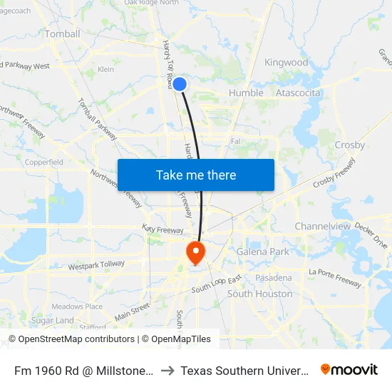 Fm 1960 Rd @ Millstone Dr to Texas Southern University map