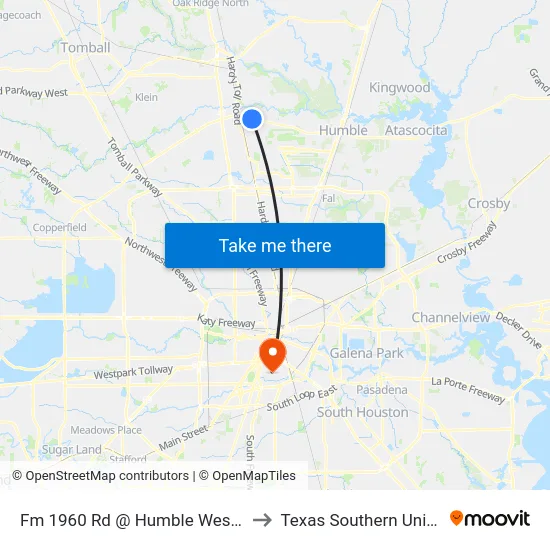 Fm 1960 Rd @ Humble Westfield Rd to Texas Southern University map