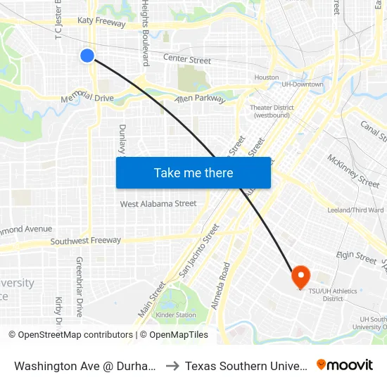 Washington Ave @ Durham Dr to Texas Southern University map