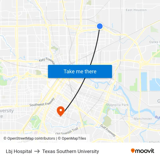 Lbj Hospital to Texas Southern University map