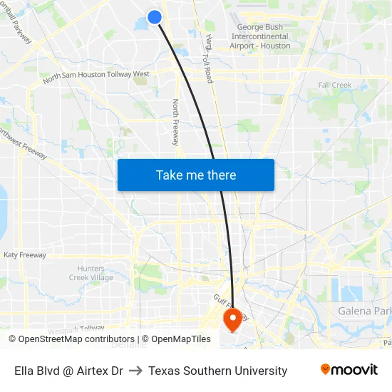Ella Blvd @ Airtex Dr to Texas Southern University map