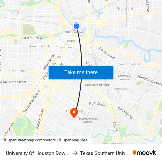 University Of Houston Downtown to Texas Southern University map