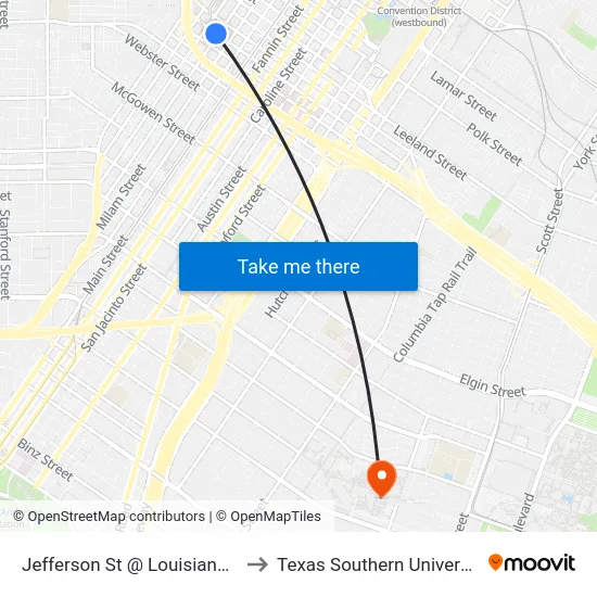 Jefferson St @ Louisiana St to Texas Southern University map