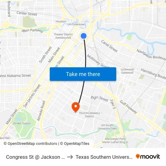 Congress St @ Jackson St to Texas Southern University map