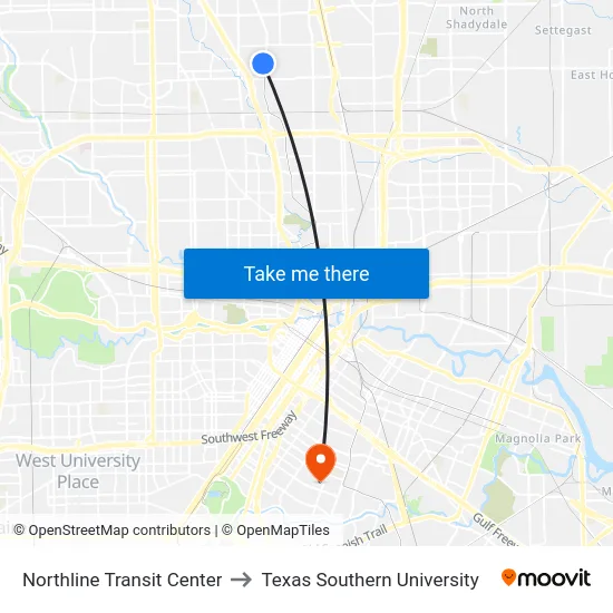 Northline Transit Center to Texas Southern University map