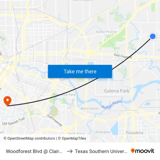 Woodforest Blvd @ Claire Ln to Texas Southern University map