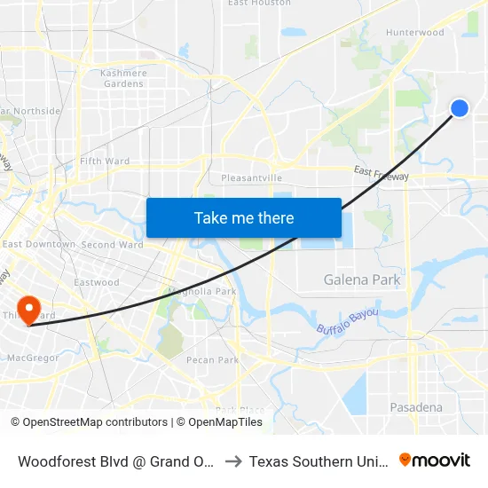 Woodforest Blvd @ Grand Oaks Blvd to Texas Southern University map