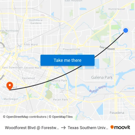 Woodforest Blvd @ Forestwood Dr to Texas Southern University map